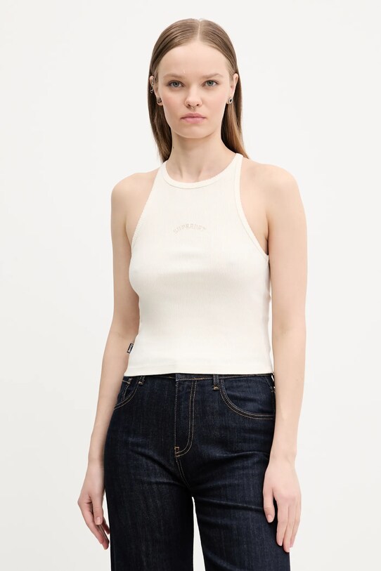 Βαμβακερό τοπ Superdry slim μπεζ W6012145A.8ML