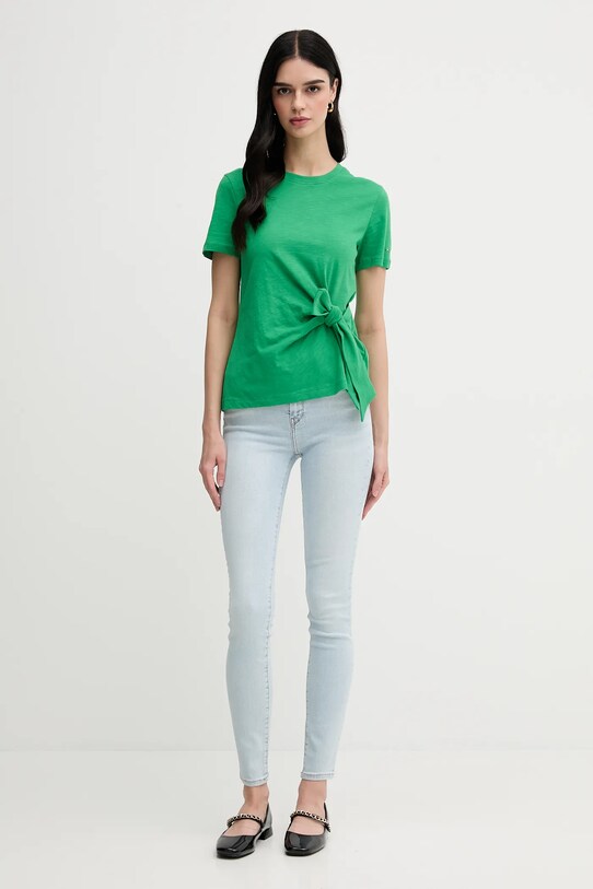 Βαμβακερό μπλουζάκι Tommy Hilfiger WW0WW44559 πράσινο SS25