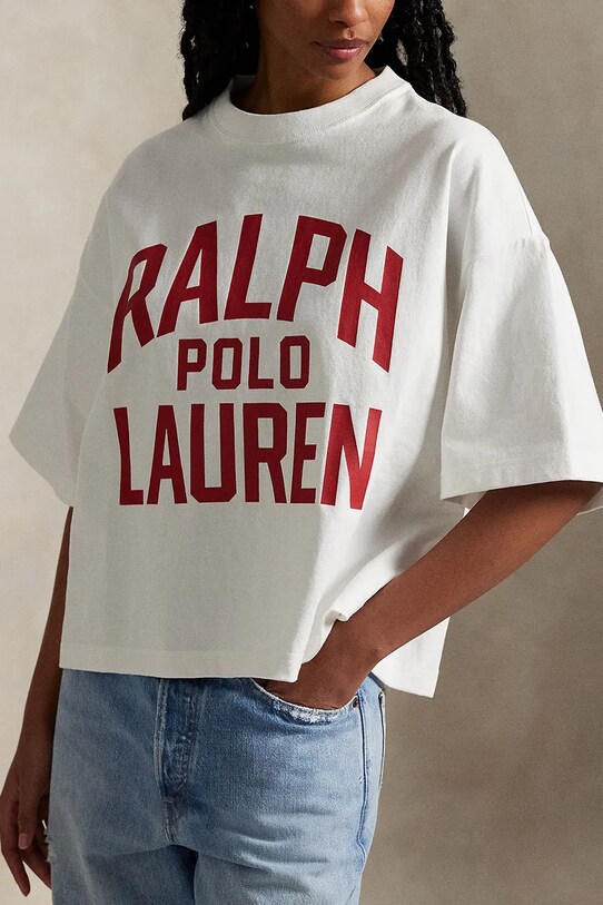 Βαμβακερό μπλουζάκι Polo Ralph Lauren λευκό 211965118