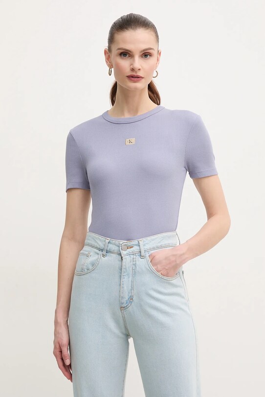 Μπλουζάκι Calvin Klein Jeans slim μωβ J20J225244