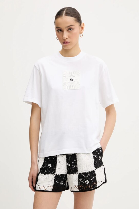 Βαμβακερό μπλουζάκι Karl Lagerfeld Jeans απλικέ λευκό A2W17096