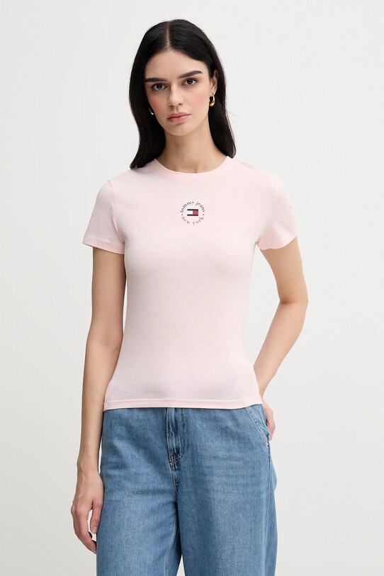 Μπλουζάκι Tommy Jeans στάμπα ροζ DW0DW20316