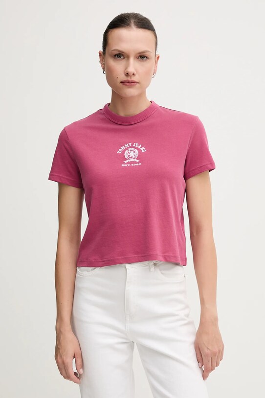 Βαμβακερό μπλουζάκι Tommy Jeans βαμβάκι ροζ DW0DW20317
