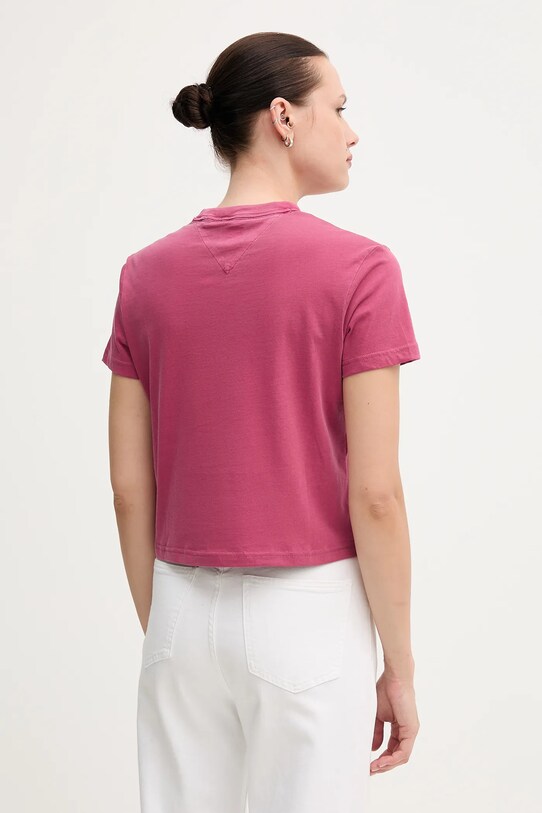 Βαμβακερό μπλουζάκι Tommy Jeans DW0DW20317 ροζ SS25