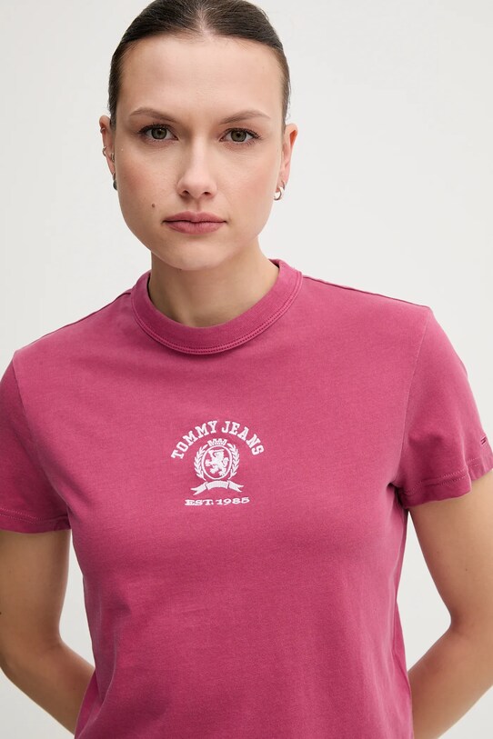 Ρούχα Βαμβακερό μπλουζάκι Tommy Jeans DW0DW20317 ροζ