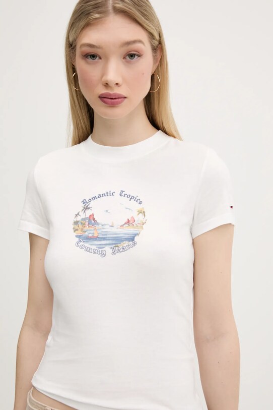 Βαμβακερό μπλουζάκι Tommy Jeans λευκό DW0DW21342