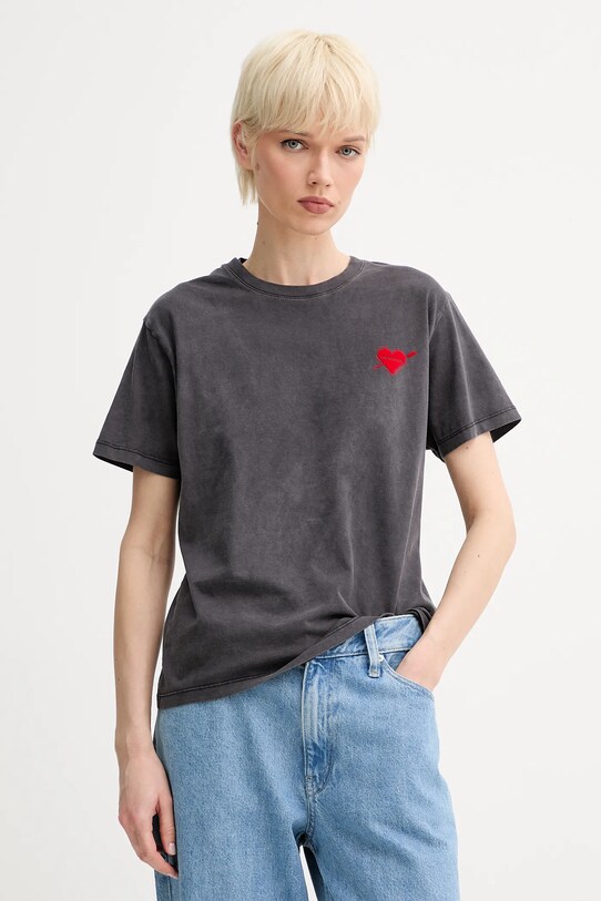 Βαμβακερό μπλουζάκι The Kooples κανονικό γκρί FTSC30036K