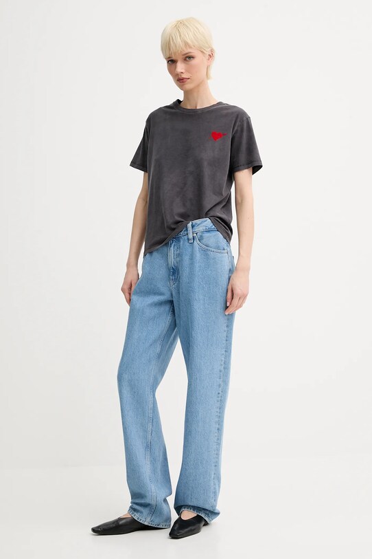 Βαμβακερό μπλουζάκι The Kooples FTSC30036K γκρί SS25