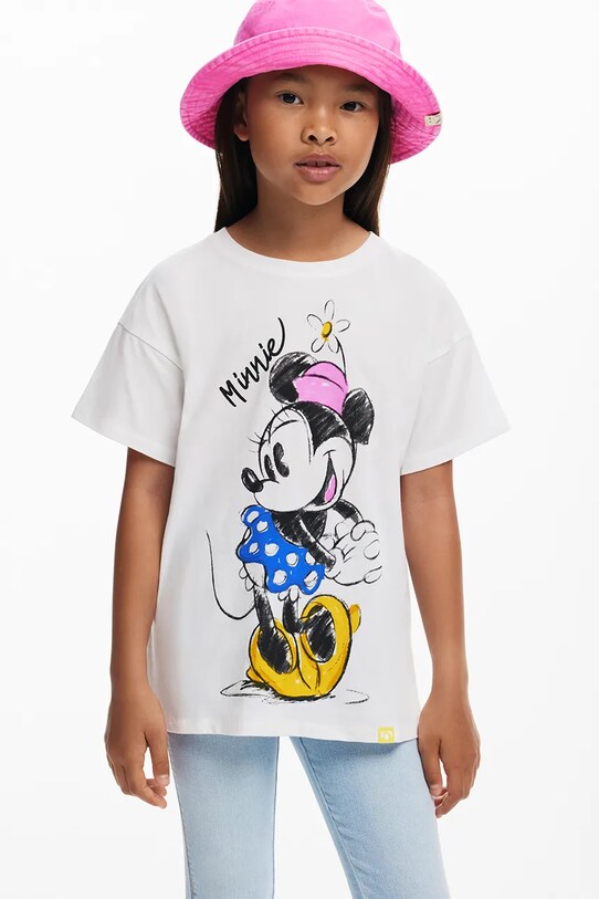 Παιδικό βαμβακερό μπλουζάκι Desigual x Disney στάμπα λευκό 25SGTK19
