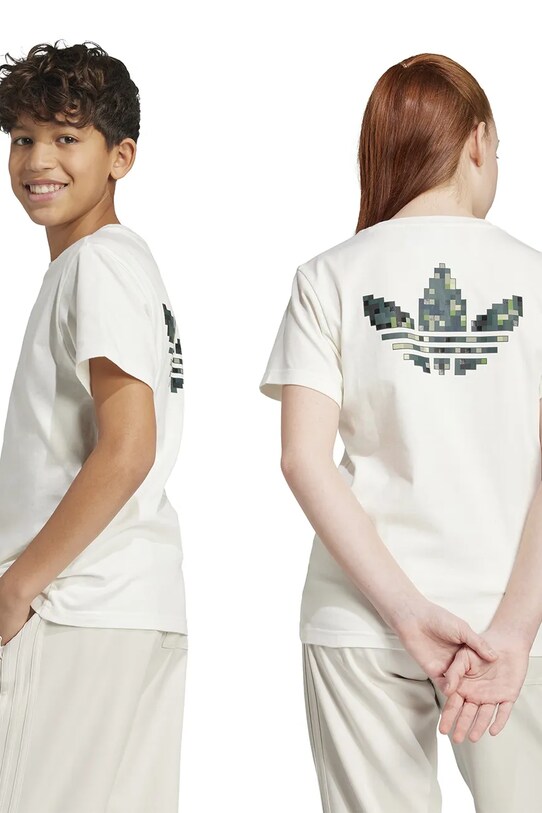 Παιδικό βαμβακερό μπλουζάκι adidas Originals JY8374 μπεζ SS25
