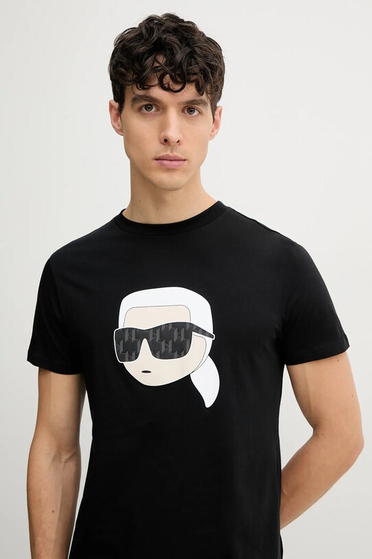 Βαμβακερό μπλουζάκι Karl Lagerfeld μαύρο 552251.755073