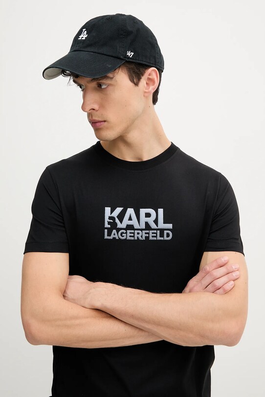 Βαμβακερό μπλουζάκι Karl Lagerfeld μαύρο 552241.755064