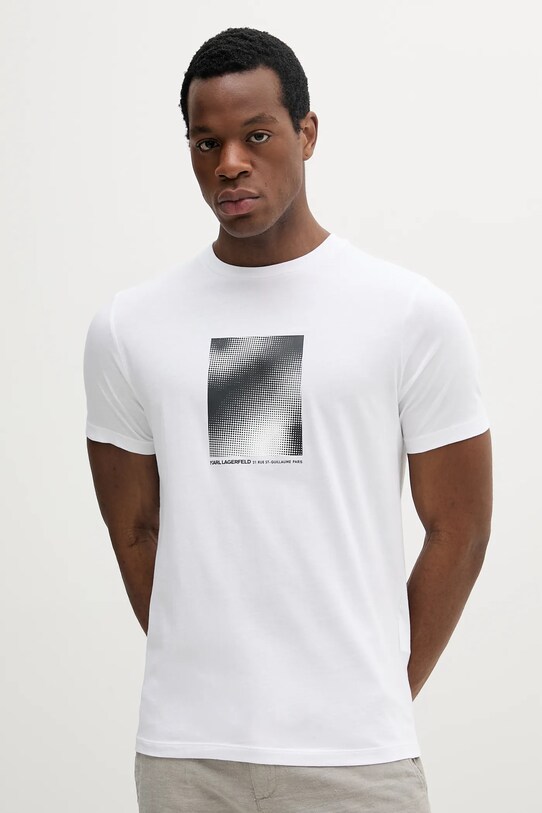 Βαμβακερό μπλουζάκι Karl Lagerfeld βαμβάκι λευκό 552224.755038