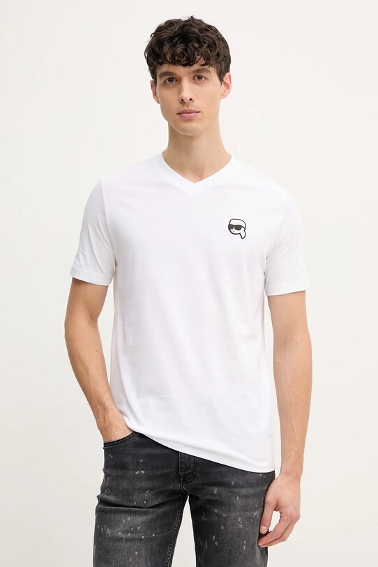 Βαμβακερό μπλουζάκι Karl Lagerfeld κανονικό λευκό 552224.755021