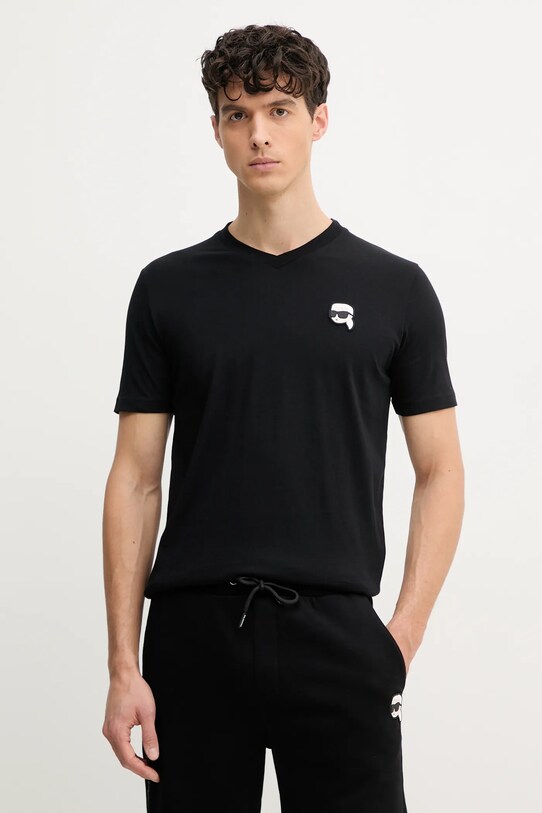 Βαμβακερό μπλουζάκι Karl Lagerfeld κανονικό μαύρο 552224.755021