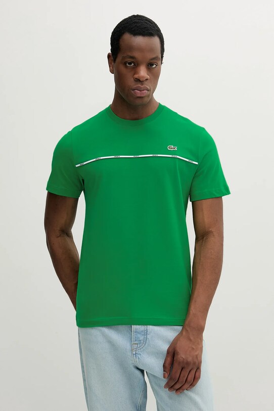 Βαμβακερό μπλουζάκι Lacoste κανονικό πράσινο TH9842