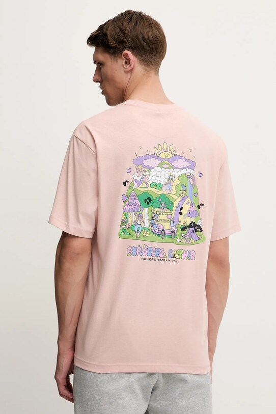 Βαμβακερό μπλουζάκι The North Face Mountain Cleanup στάμπα ροζ NF0A8C4DLK61
