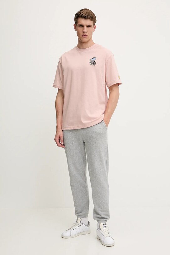 Βαμβακερό μπλουζάκι The North Face Mountain Cleanup NF0A8C4DLK61 ροζ SS25