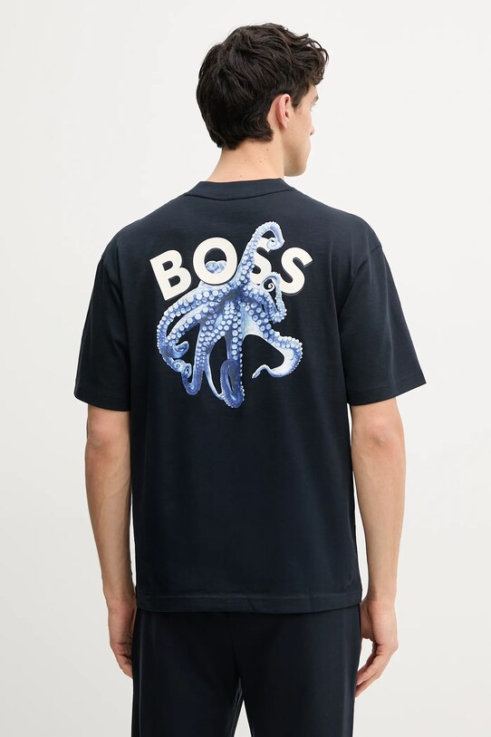 Βαμβακερό μπλουζάκι BOSS Orange στάμπα σκούρο μπλε 50540520