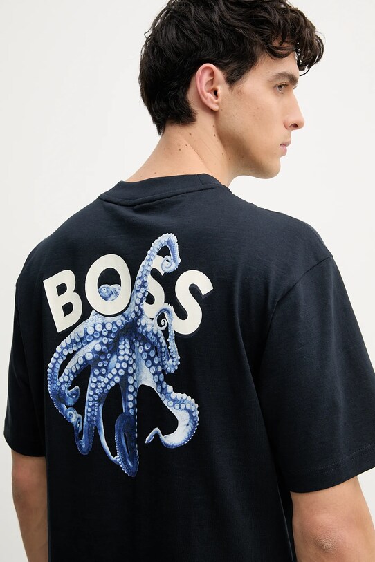 Βαμβακερό μπλουζάκι BOSS Orange σκούρο μπλε 50540520