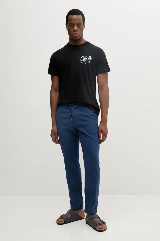 Μπλουζάκι με λινό μείγμα Guess M5GI21.KCT41 μαύρο SS25