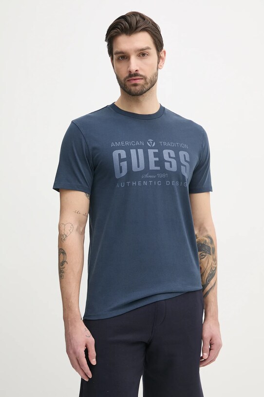 Βαμβακερό μπλουζάκι Guess βαμβάκι σκούρο μπλε M5GI27.KBW41