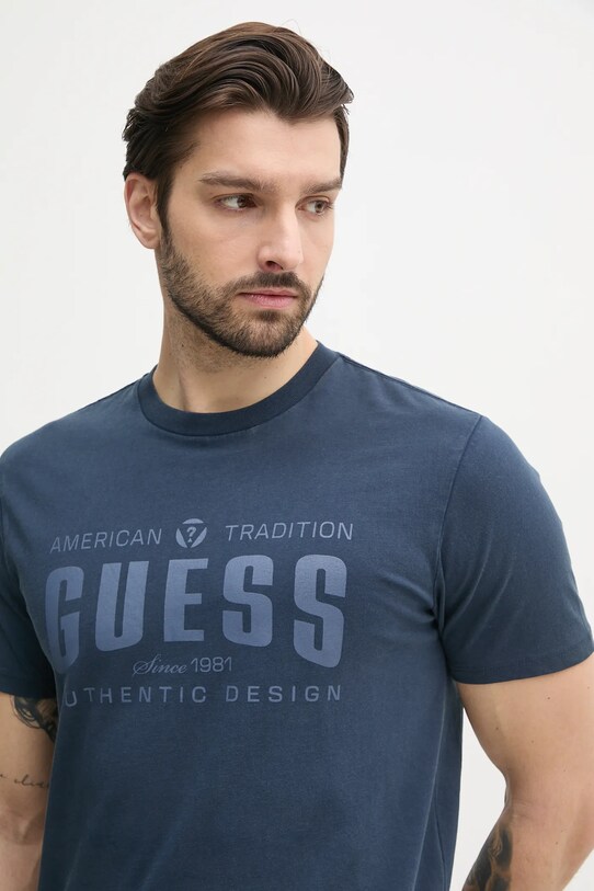 Βαμβακερό μπλουζάκι Guess σκούρο μπλε M5GI27.KBW41
