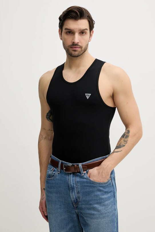 Μπλουζάκι Guess CALEB 2-pack με ελαστάν μαύρο U97G15.KCD31