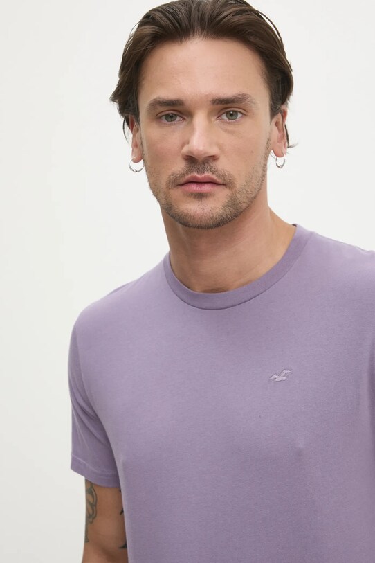 Βαμβακερό μπλουζάκι Hollister Co. μωβ KI324.5148.630