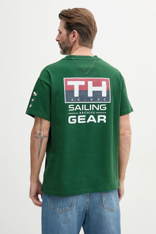 Βαμβακερό μπλουζάκι Tommy Hilfiger SAILING στάμπα πράσινο MN0MN00013