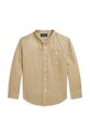 Παιδικό λινό πουκάμισο Polo Ralph Lauren μακρύ καφέ 322964592003