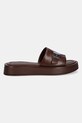 Δερμάτινες παντόφλες Calvin Klein FLATFORM SLIDE W/CK HW - LTH HW0HW02368 καφέ SS25