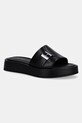 Δερμάτινες παντόφλες Calvin Klein FLATFORM SLIDE W/CK HW - LTH ίσια πλατφόρμα μαύρο HW0HW02368